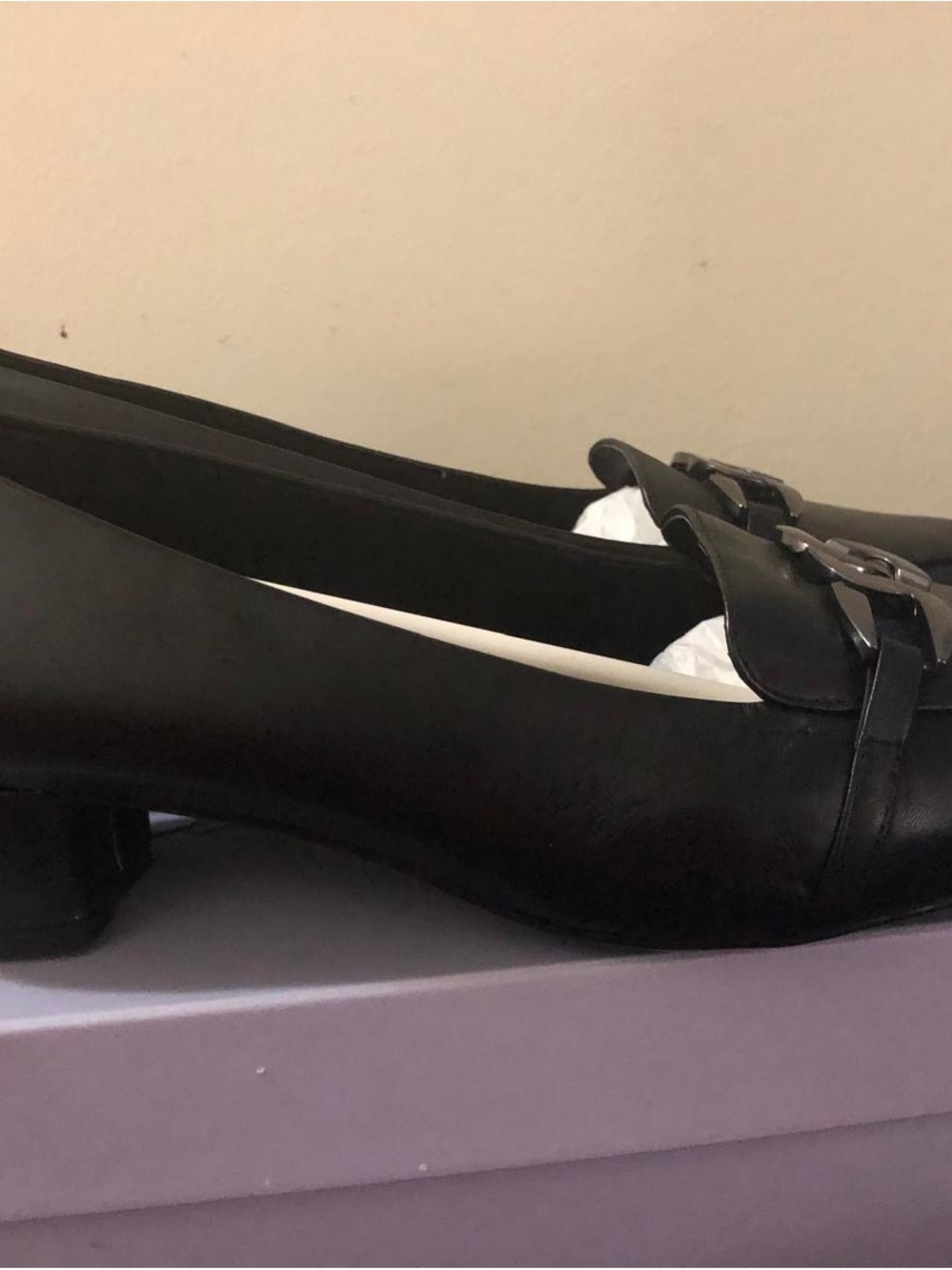 Easy Spirit Black Leather Low Block Heel Loafers